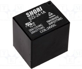 S22-24-1A, Реле: электромагнитное, SPST-NO, Uобмотки: 24ВDC, 17A/277ВAC, PCB