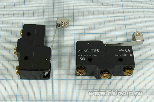 Микропереключатель, размер 49x17 x30, 15А, переключение ON-(ON), размер концевика L58, SF-6049