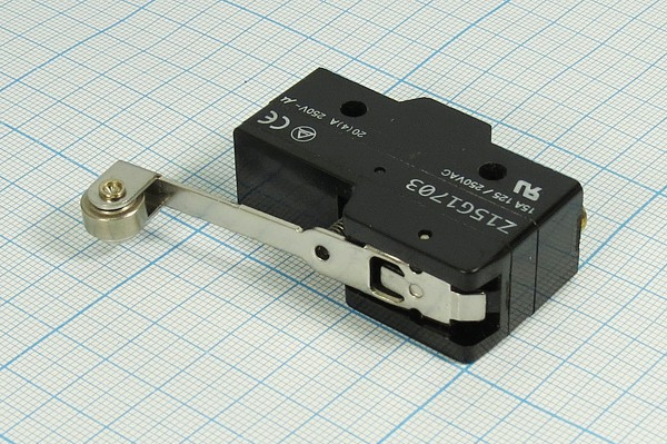 Микропереключатель, размер 49x17 x30, 15А, переключение ON-(ON), размер концевика L58, SF-6049