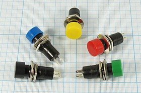 Включатель кнопочный без фиксации (SPST), OFF-(ON) красного цвета, 220В/2А, d12мм; №2658 R ПКн\250\ 2,0\(SPST)\d12\ мет\кр\\2C\PBS-16B\