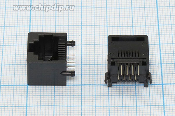 Разъем телефонный T7-8P8C[RJ-45] розетка, контакты 8P, на плату, угловой, T7-8P8C[RJ-45]
