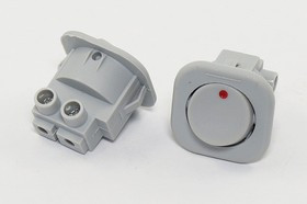 Переключатель клавишный, контакты 2Cвинт, 6А, ON-OFF, d21, подсветка серая, RS101-7C