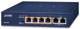 FSD-604HP, Неуправляемый коммутатор Planet 4 порта 10/100Mbps 802.3at РоЕ до 250м, 60Ватт, 2 порта 10/100Мб/с