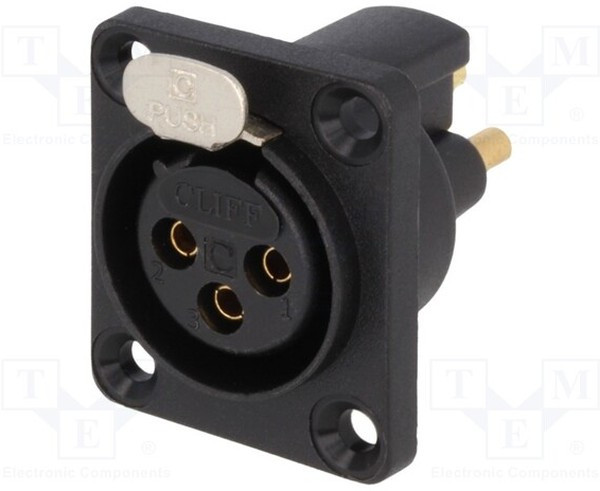 CP30080, Гнездо, XLR, "мама", PIN: 3, герметичный,с кнопкой, пайка, позолота CP30080, Гнездо, XLR, "мама", PIN: 3, герметичный,с кнопкой, пайка, позолота