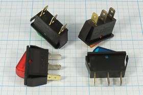 Клавишный выключатель зелёный,с подсветкой 220В/15А, c фиксацией; №9514 G Пкл\\15\ON-OFF\\чер\ ILзел\\3T\IRS101-3A\