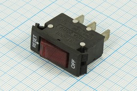 Переключатель клавишный, 3T, 15А, OFF-ON(RESET), с подсветкой красной; №1404 R ПКл\\15\OFF-ON(RESET)\\ чер\ILкр\\3T\IRS-1-R\пред