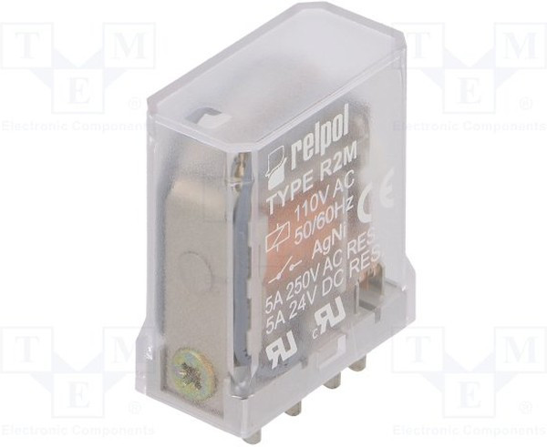 R2M-110VAC, Реле: электромагнитное, DPDT, Uобмотки: 110ВAC, 5A/250ВAC, 10А R2M-110VAC, Реле: электромагнитное, DPDT, Uобмотки: 110ВAC, 5A/250ВAC, 10А