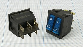 Переключатель клавишный, контакты 6T, 15А, 2-ON-OFF, подсветка ILсиняя, IRS2101-3C