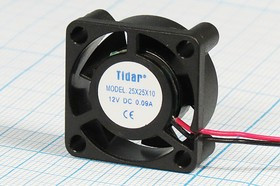 Вентилятор 25x25x10, напряжение 12В, ток 0,09А, выводы 2L, подшипник скольжения, RQD2510MS