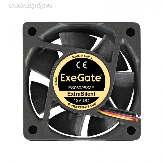 EX283370RUS, Вентилятор 12В DC ExeGate ExtraSilent ES06025S3P (60x60x25 мм, Sleeve bearing (подшипник скольжения), 3pin, 2500RPM, 17dBA) EX283370RUS, Вентилятор 12В DC ExeGate ExtraSilent ES06025S3P (60x60x25 мм, Sleeve bearing (подшипник скольжения), 3pin, 2500RPM, 17dBA)