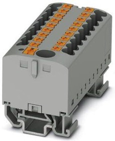 3274182, Conn Distribution Terminal Block 7 POS Spring Clamp DIN Rail/Panel Mount 41A