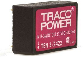 TEN 3-2422, DC/DC преобразователь, 3Вт, вход 18-36В, выход 12,-12В/125мА TEN 3-2422, DC/DC преобразователь, 3Вт, вход 18-36В, выход 12,-12В/125мА
