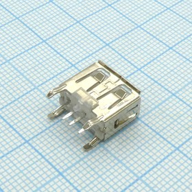 USB 4AF розетка на плату 4p, Разъем USB тип A, розетка, 4 контакта на плату, вертикальный монтаж