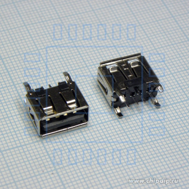 USB 4AF розетка на плату 4p, Разъем USB тип A, розетка, 4 контакта на плату, вертикальный монтаж