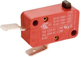 01005.1204-02, Микропереключатель, Миниатюрный, Контактный Плунжер, SPST-NO, Быстрое Соединение, 10 А