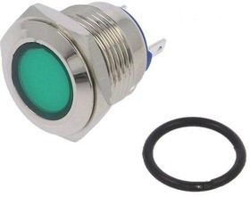 IND16-24G-C, Индикат.лампа LED, плоский, 24ВDC, 24ВAC, Отв d16мм, латунь