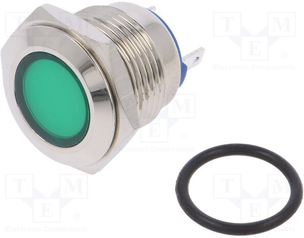 IND16-24G-C, Индикат.лампа LED, плоский, 24ВDC, 24ВAC, Отв d16мм, латунь