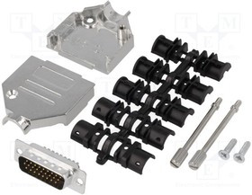 DTZK15-HDP-K, Разъем D-Sub HD; PIN: 26; вилка; "папа"; пайка; на провод; черный