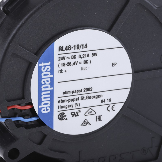 RL48-19/14, RL 48 Series Centrifugal Fan, 24 V dc, 28m³/h, DC Operation, 75.5 x 75.2 x 27mm