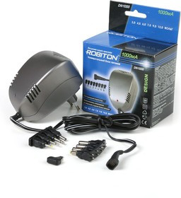 ROBITON DN1000 1000мА нестабилизированный, 8 насадок BL1, Адаптер/блок питания ROBITON DN1000 1000мА нестабилизированный, 8 насадок BL1, Адаптер/блок питания