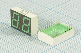 Светодиодный дисплей зеленый, 7 сегментов, 2 разряда, высота 14,2 мм, 2500 мкд, HDSP-5623; №5251 G С
