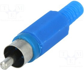CC-006BL, Вилка, RCA, "папа", с амортизатором, прямой, пайка, синий