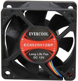 EC6025H12BP, Вентилятор 12В, 60х60х25мм, подш. качения, 5000 об/мин, кабель 3-- 4pin (PWM) EC6025H12BP, Вентилятор 12В, 60х60х25мм, подш. качения, 5000 об/мин, кабель 3-- 4pin (PWM)