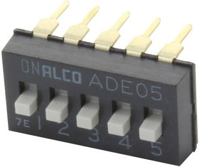 1825057-4, DIP / SIP переключатель, 5 схем(-а), Ползунок, Сквозное Отверстие, SPST, 24 В DC, 100 мА