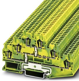 3036071, ST 2.5-3PE Series Green/Yellow DIN Rail Terminal Block, Triple-Level, Spring Clamp Termination 3036071, ST 2.5-3PE Series Green/Yellow DIN Rail Terminal Block, Triple-Level, Spring Clamp Termination