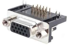 15 Way Right Angle Through Hole D-sub Connector Socket, 2.29mm Pitch