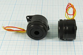 Зуммер пьезоэлектрический с генератором, размер 29x24m40, напряжение 5~15В, частота 3.7кГц, контакты