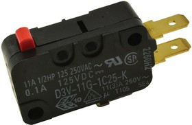 D3V-11G-1C25-K, MICROSWITCH, PIN PLUNGER, SPDT 11A 250V
