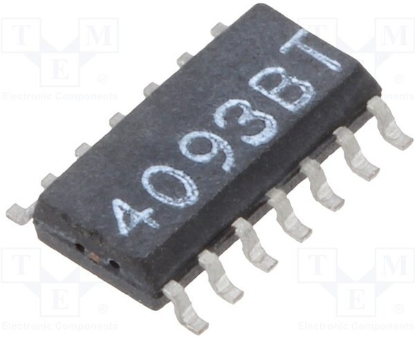 NTE4093BT, IC: digital; NAND; Ch: 4; IN: 2; CMOS; SMD; SO14; 3?18VDC; -55?125°C NTE4093BT, IC: digital; NAND; Ch: 4; IN: 2; CMOS; SMD; SO14; 3?18VDC; -55?125°C