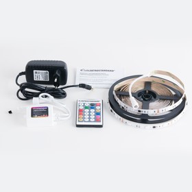 Set Led Strip 5050, бегущая волна, Набор светодиодной ленты 12В,30SMD(5050)/m, RGB,5м,IP65,7.2W/m с блоком питания, контроллером,пультом