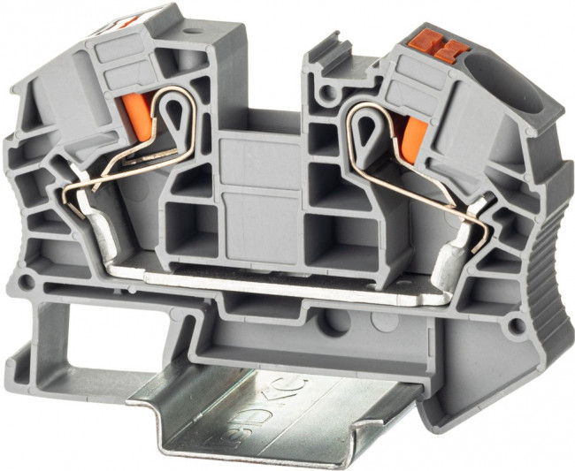 Клемма проходная зажим push-in 2 точки подключения 16кв.мм сер. (уп.30шт) DKC VPR-16-GY