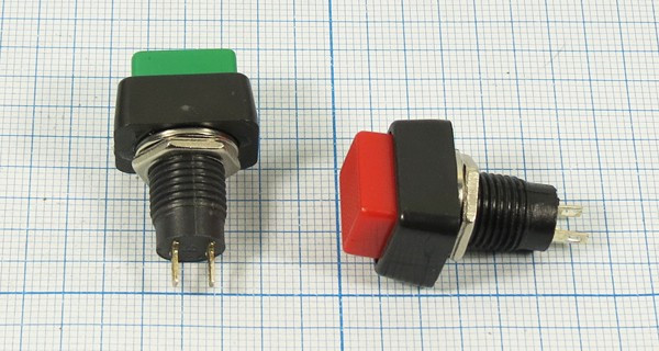 Включатель кнопочный без фиксации (SPST), OFF-(ON) красного цвета, 220В/2А; №2867 R ПКн\250\ 2,0\(SPST)\d10\ чер\кр\\2C\PBS-22B\