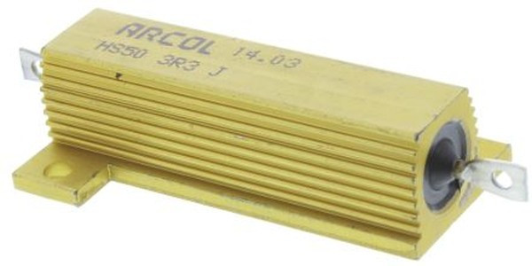 HS50 3R3 J, Резистор, с осевыми выводами, 3.3 Ом, Серия HS, 50 Вт, ± 5%, Лепесток для Пайки, 1.25 кВ