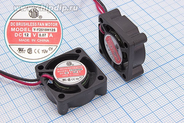 Вентилятор постоянного тока 12 Вольт, 25x25x10мм, подшипник скольжения, 10000 об/мин, YM1202PFS1 [Y-Y2510H12B]; Q-ВН318 вент 25x25x10\ 12В\
