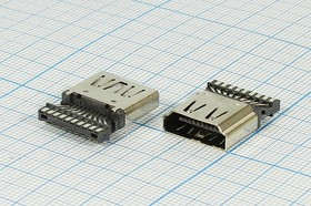 Гнездо HDMI с монтажной платой под пайку; 14838 гн HDMI\19C\\\HDMI7008 WELDING\