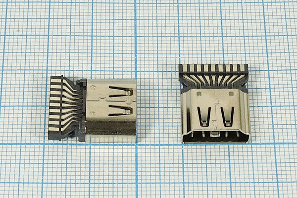 Гнездо HDMI с монтажной платой под пайку; 14838 гн HDMI\19C\\\HDMI7008 WELDING\