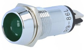 R9-86L-01-24-GREEN, Индикат.лампа: LED, вогнутый, зеленый, 24ВDC, d14,2мм, IP40, латунь
