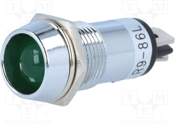 R9-86L-01-24-GREEN, Индикат.лампа: LED, вогнутый, зеленый, 24ВDC, d14,2мм, IP40, латунь