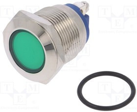 IND19-12G-S, Индикат.лампа LED, плоский, 12ВDC, 12ВAC, Отв d19мм, винтовые IND19-12G-S, Индикат.лампа LED, плоский, 12ВDC, 12ВAC, Отв d19мм, винтовые