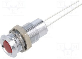 19010003, Индикат.лампа: LED; плоский; красный; 2ВDC; O8мм; 2pin; металл