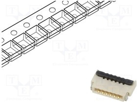FFC2B28-06-G, FFC / FPC разъем, 0.5 мм, 6 контакт(-ов), Гнездо, FFC2B28 Series, Surface Mount Right Angle