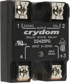 D2425PG, 1 Series Solid State Relay, 25 A Load, Panel Mount, 280 V rms Load, 32 V Control