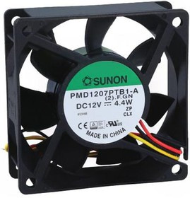 PMD1207PTB1-A (2).F.GN, Вентилятор осевой, 12В DC, 70х70х25мм, подшипник качения, 0.37А, 4.4Вт, 5100об/мин, 3 провода