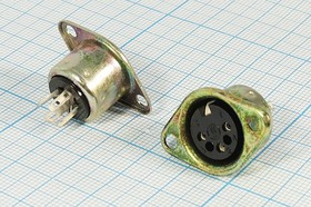 Гнездо DIN три основных контакта, на панель; №712 гн DIN\ 3HP+1C\пан\мет флан 2отв\\СГ-3\ОНЦ-ВГ-