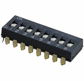 3-1825059-7, Switch DIP OFF ON SPST 8 Flush Slide 0.1A 24VDC Gull Wing 2.54mm SMD T/R
