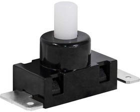 PBS101C, Кнопочный переключатель , 2 контакта горизонтально, корпус черный, кнопка белая